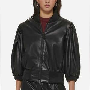 DKNY Cropped Black Bomber Jacket (XL)